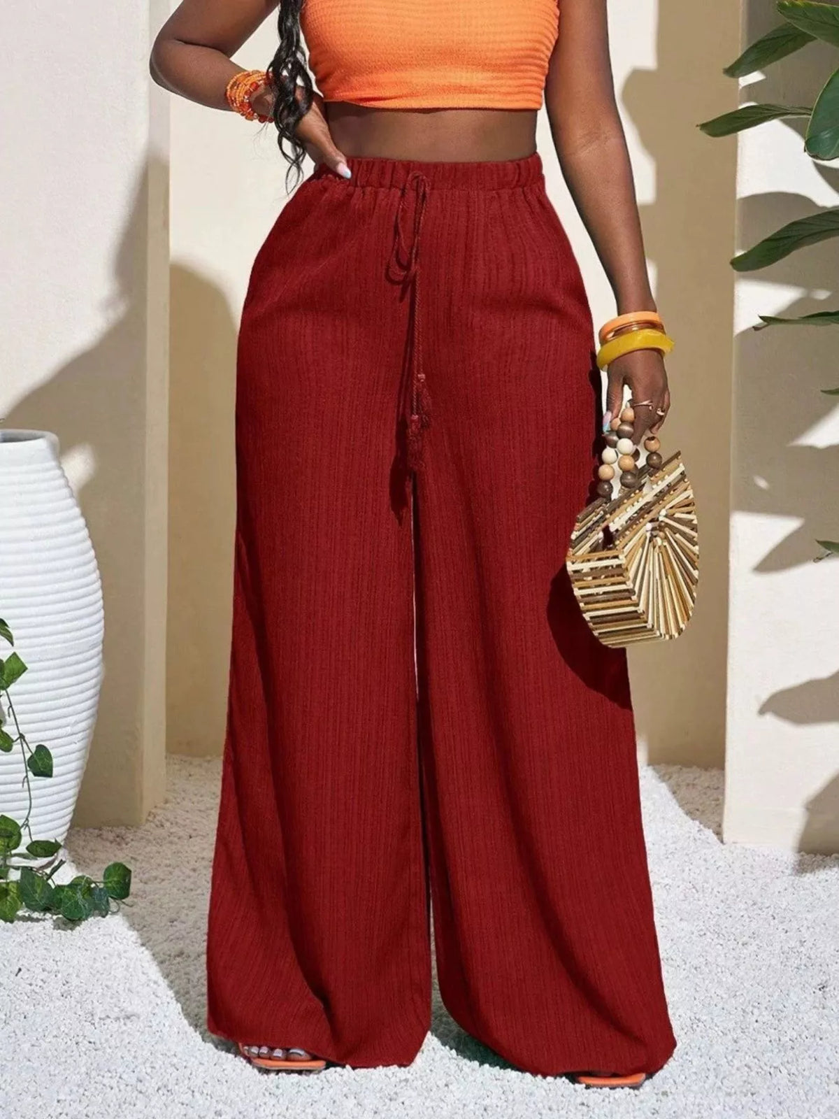 Wide-Leg Pants with Drawstring
