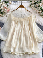 Rhinestone Mesh Panel Blouse