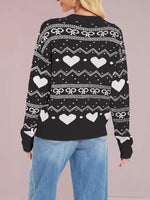 Heart & Bow Pattern Round Neck Sweater