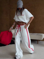 Side Stripes High-Waisted Wide-Leg Sweatpants