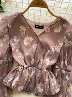 Floral Print Chiffon Balloon Sleeve Blouse
