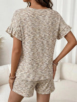 Ruffle Sleeve Textured Top and Shorts Set