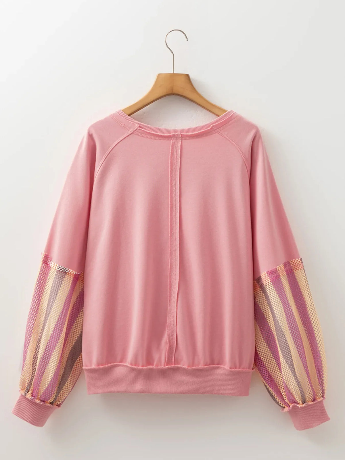 Striped Mesh Sleeve Patchwork Exposed Seam Top