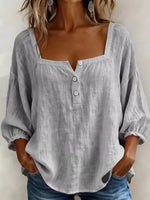 Full Size Square Neck Button Detail Blouse Plus Size