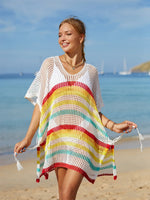 Angel Wings Cutout Striped Cover-Up with Tassel