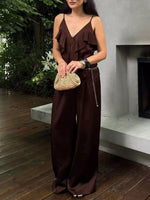 Ruffle V-Neck Cami and Wide-Leg Pants Two-Piece Set