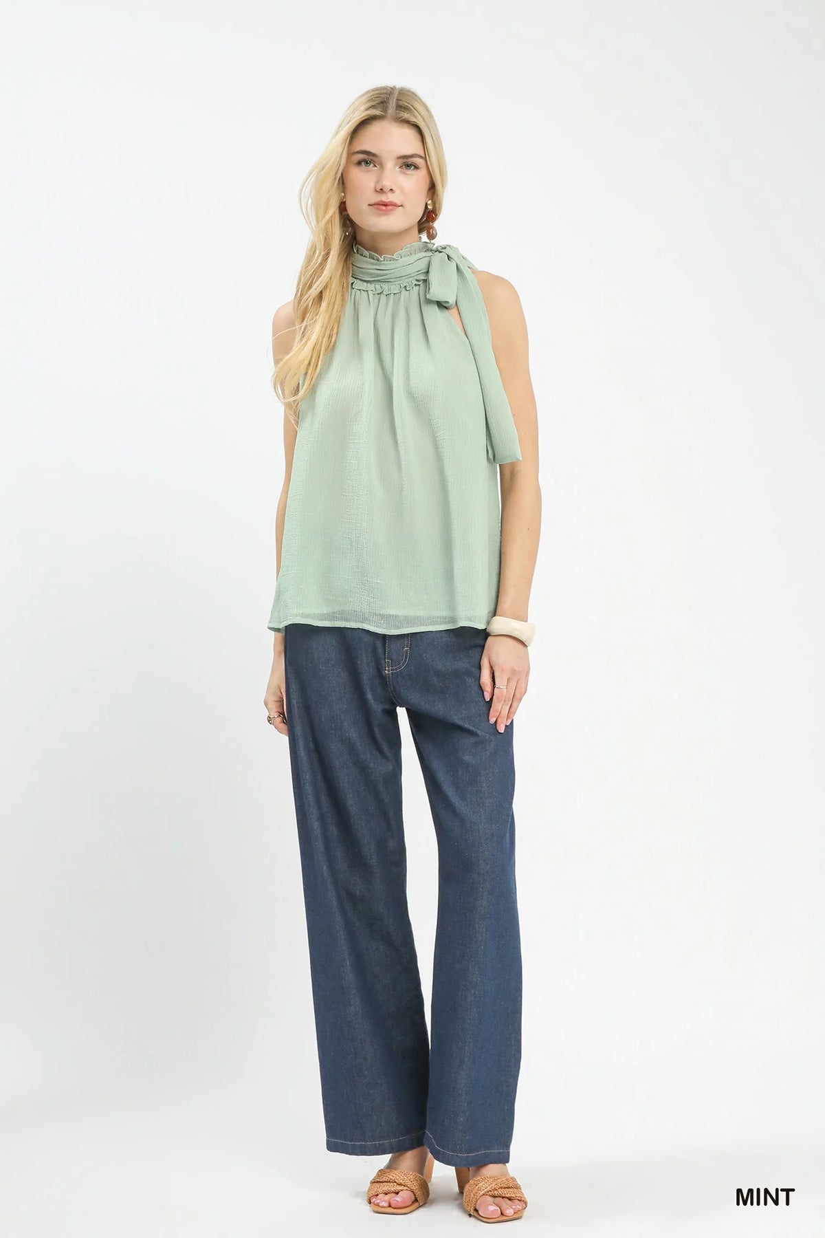 Umgee Halter Tie Neck Sleeveless Chiffon Top