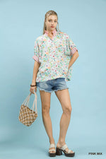Umgee Jacquard Floral Print Button-Down Shirt