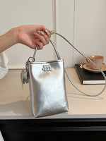 Minimalist PU Leather Crossbody Bag with Elephant Charm