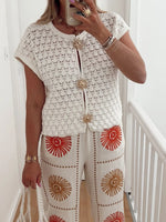 Crochet Short Sleeve Button Front Cardigan
