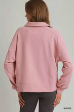 Umgee Brushed Waffle Polo Collared Pullover