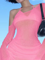 One-Shoulder Bell Sleeve Ruched Mini Cover-Up Dress