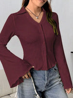 Button Up Flare Sleeve Shirt