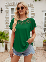Lace Detail Round Neck Short Sleeve T-Shirt