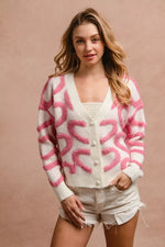 BiBi Textured Heart Buttoned V Neck Cardigan
