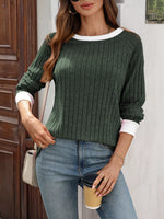 Ribbed Round Neck Raglan Sleeve Knit Top