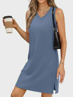 Slit V-Neck Sleeveless Mini Dress