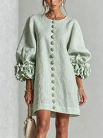 3D Floral 3/4 Sleeve Mini Dress