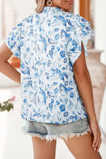 Floral Print Ruffled Short Sleeve Blouse