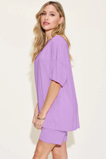 Basic Bae Bamboo Full SizeV-Neck Drop Shoulder T-Shirt and Shorts Set