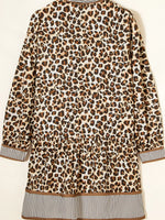Leopard Print Striped Patchwork 3/4 Sleeve Loose Mini Dress