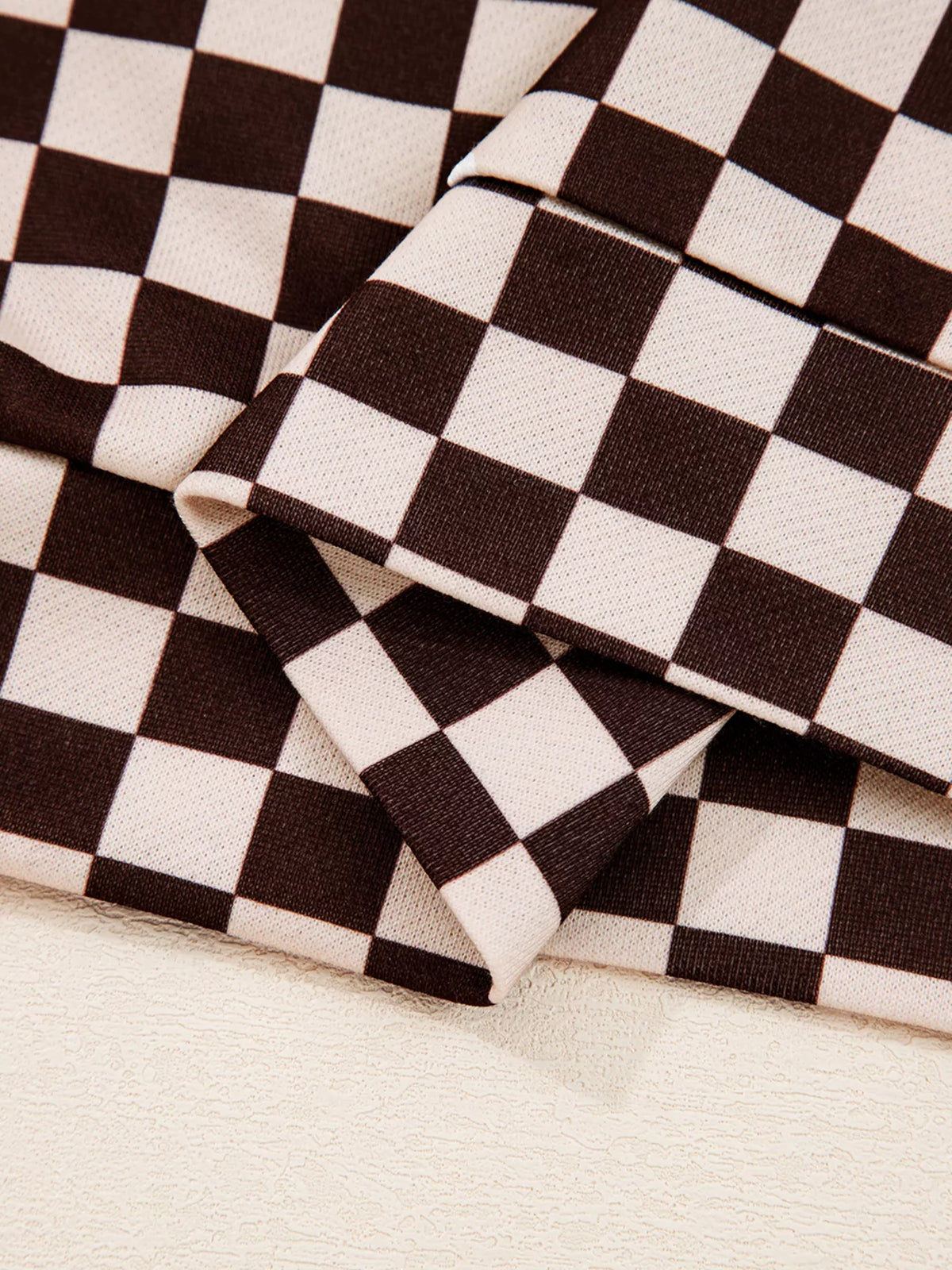 Checkered Drawstring Hoodie and Pants Set
