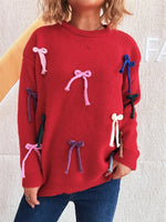 Colorful Bow Round Neck Sweater