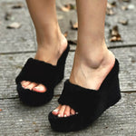 Fluffy Platform Wedge Slippers