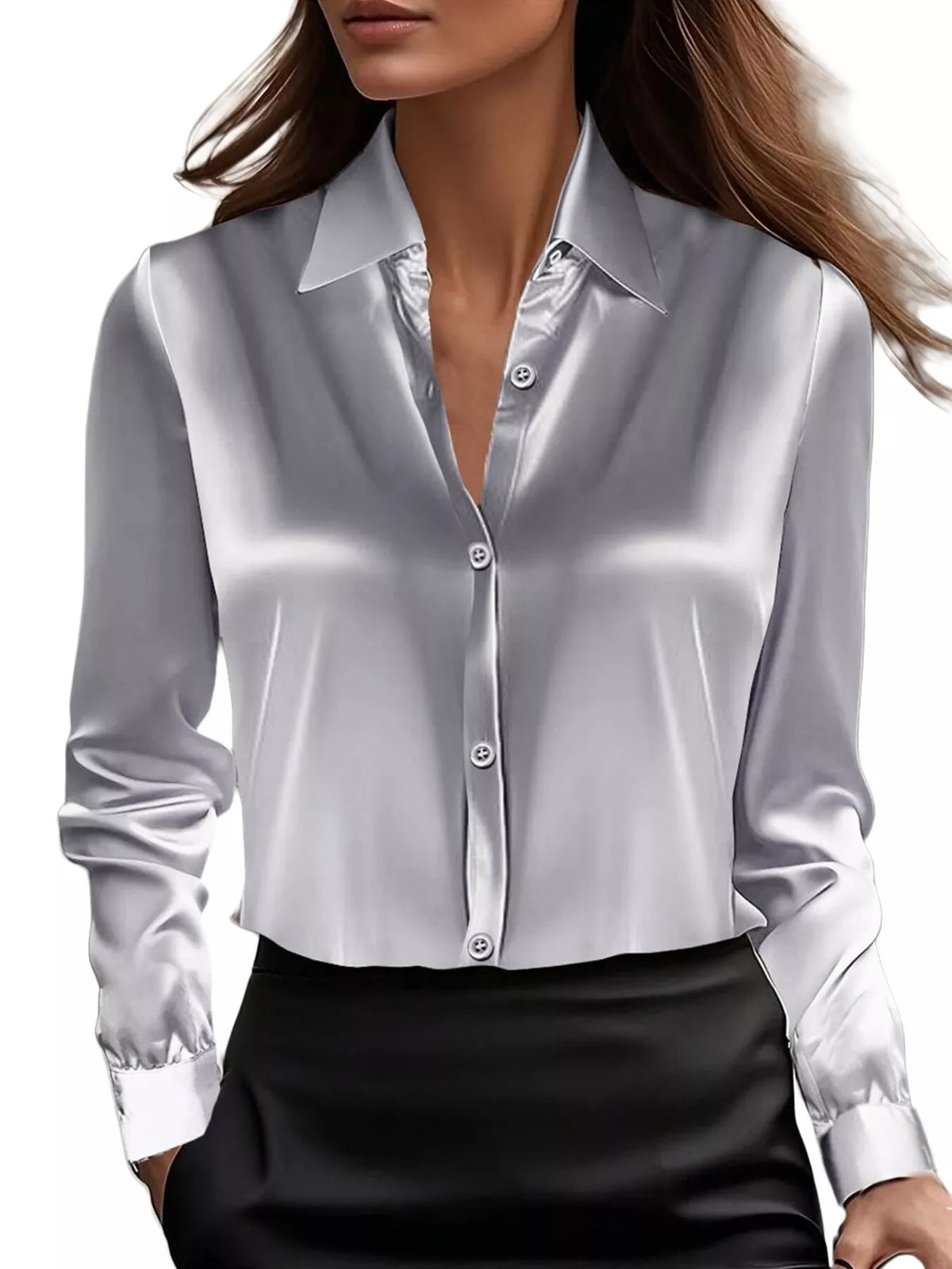Full Size Button Down Collared Neck Long Sleeve Shirt Plus Size