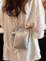 Minimalist PU Leather Crossbody Bag with Elephant Charm