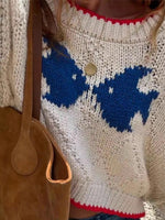 Fish Contrast Trim Round Neck Sweater