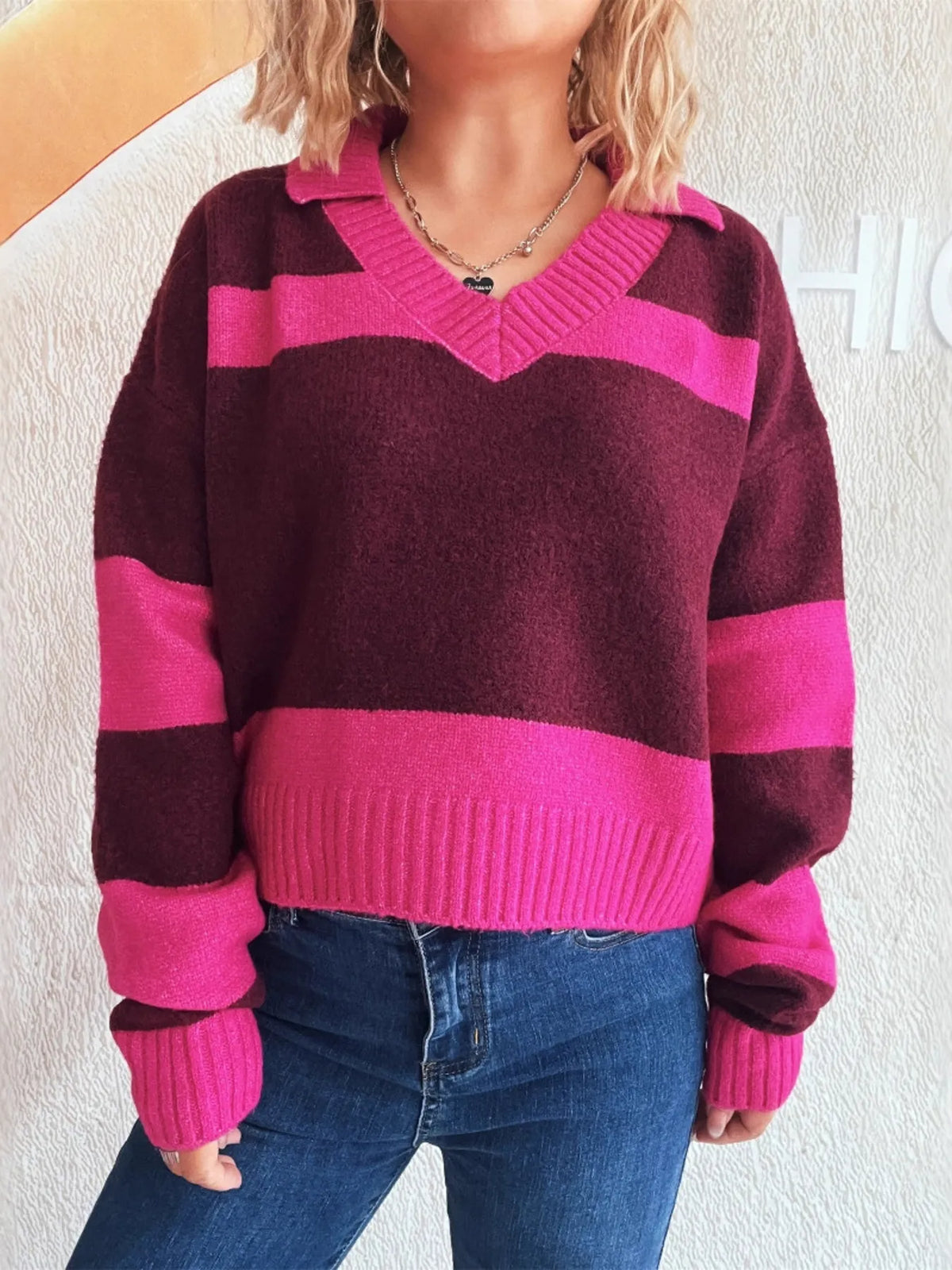 Color Block Long Sleeve Sweater