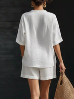 Notched Half Sleeve Top and Shorts Set