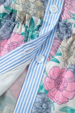 Floral Print Striped Contrast Trim Belted Short Dress