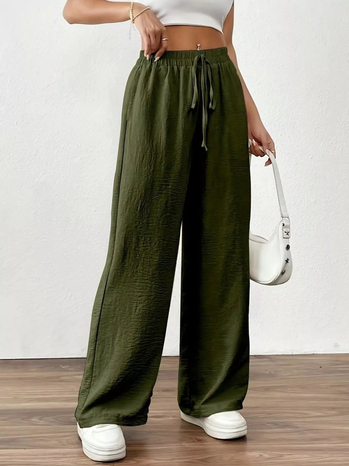 Casual Drawstring Wide Leg Pants