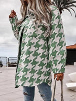 Houndstooth Button Up Long Sleeve Outerwear