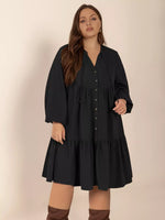 Plus Size Button Front Balloon Sleeve Dress