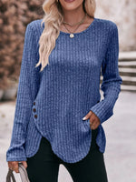 Ribbed Knit Long Sleeve T-Shirt
