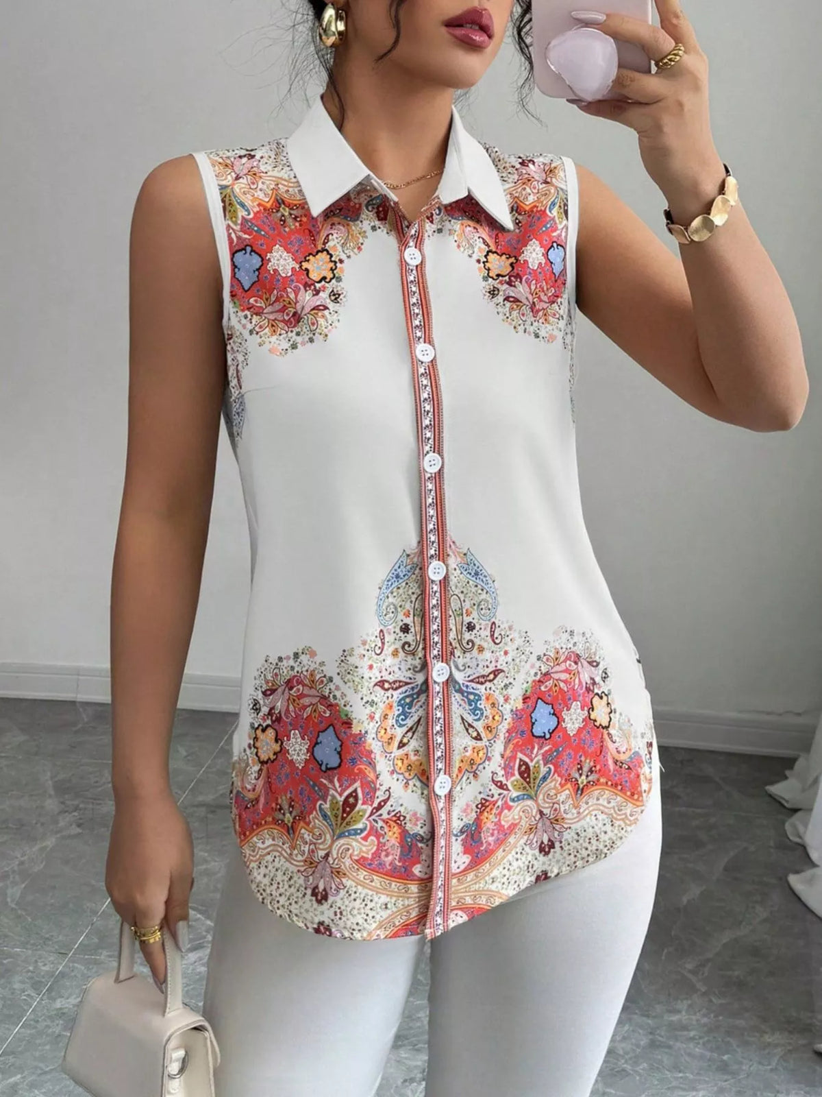 Button Up Sleeveless Shirt