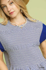 Umgee Stripe Ruffle Sleeve Peplum Top