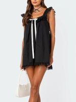 Lace Detail Bow Sleeveless Mini Cami Dress