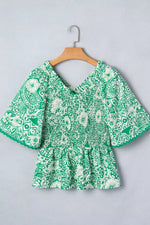 Flirty Floral Smocked V Neck Blouse