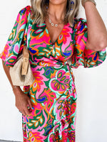 Floral Print Wrap Maxi Dress with Ruffle Details