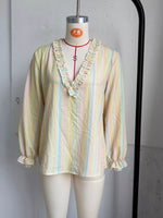 Striped Ruffle-Trim V-Neck Blouse