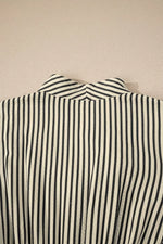 Stripe V Neck Zip Front Cinched High Waist Midi Dress