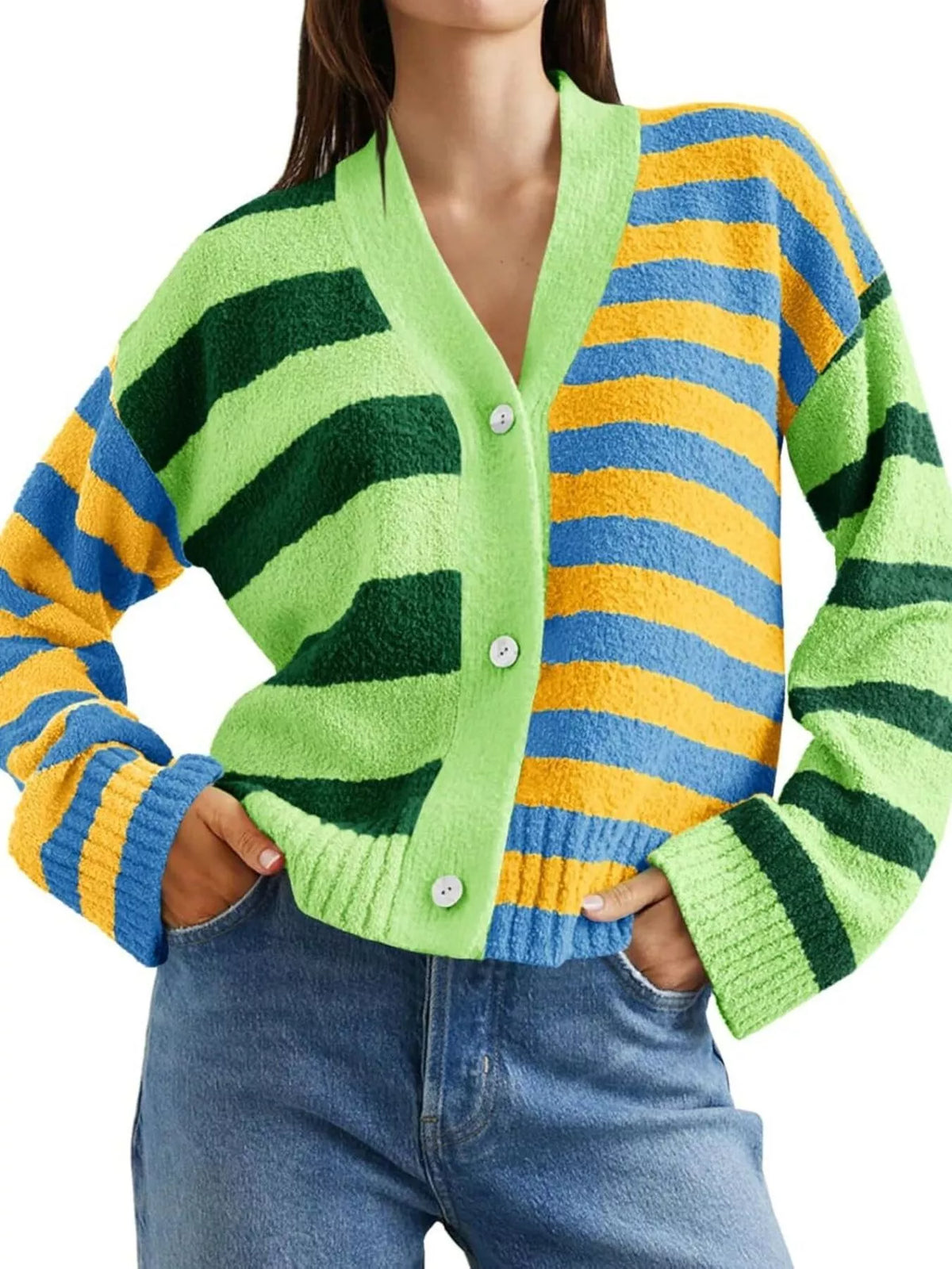 Striped Knit Button-Down Cardigan