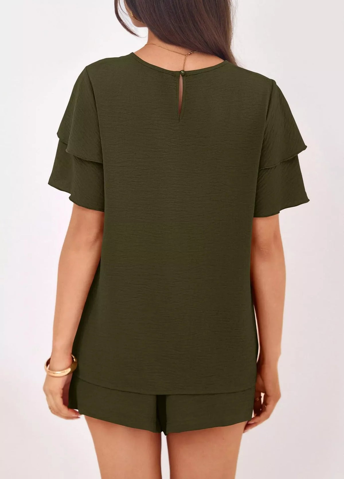 Ruffle Sleeve Top and Shorts Two-Piece Set