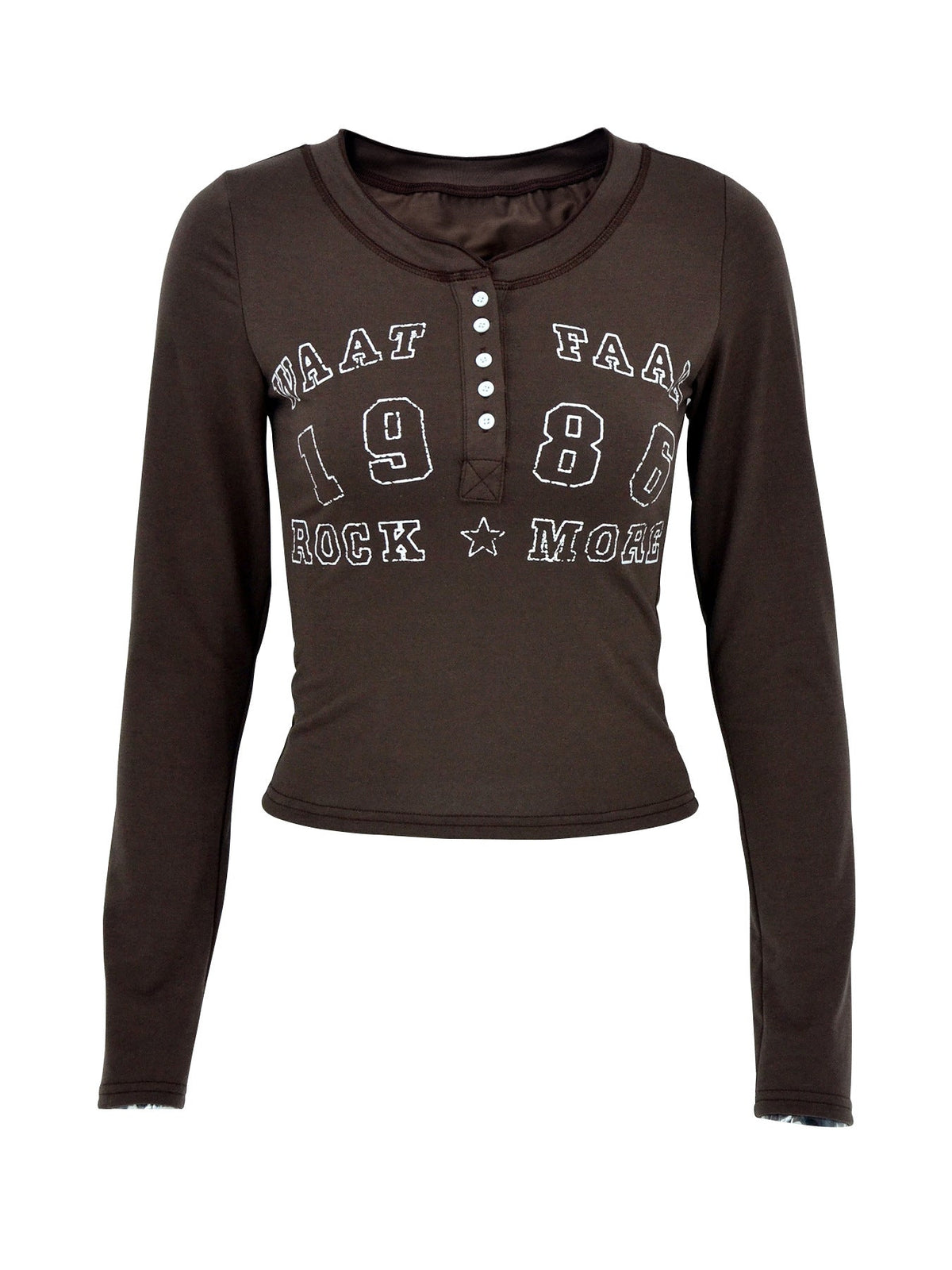 Letter Graphic Button Detail Long Sleeve T-Shirt