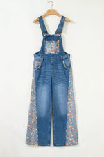 Vintage Rose Printed Pleated Loose Denim Overall