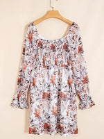 Floral Print Sweetheart Neck Long Sleeve High Waist Mini Dress
